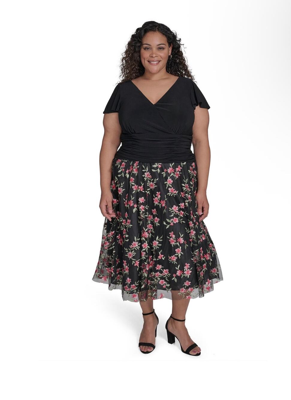 New Jessica Howard mixed media mesh floral embroidered dress $179 sz 16